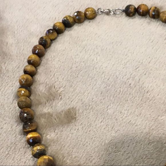 VINTAGE Sterling Silver Faceted Tigers Eye Necklace - Picture 6 of 11